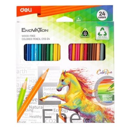 Цветни моливи 24цв.  Deli Enovation 113-24 триъгълно тяло