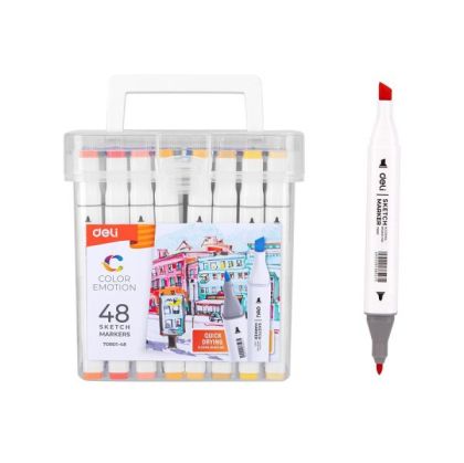 Маркер Sketch Deli 70801 48цв. обли и скосени